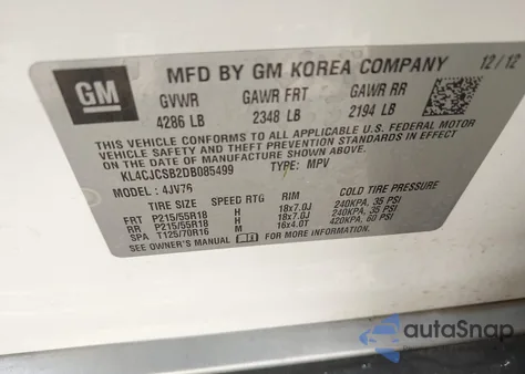 2013 Buick Encore Leather из США, поврежденный, VIN KL4CJCSB2DB085499